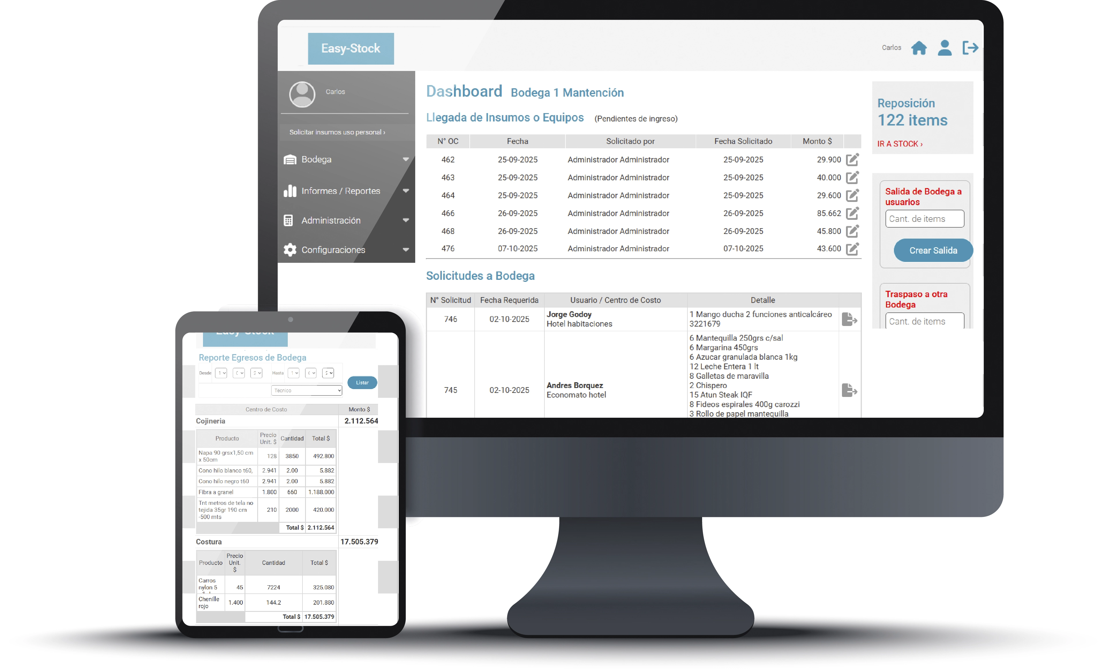 Dashboard de Easy-Project para control de obras, materiales y bodegas